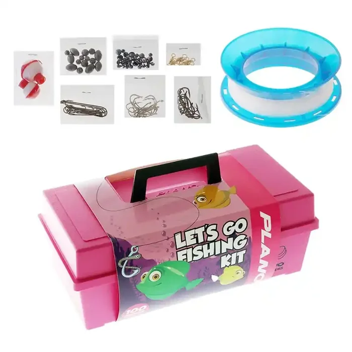 Plano 100-Piece Kids Fishing Tackle Kit Pink