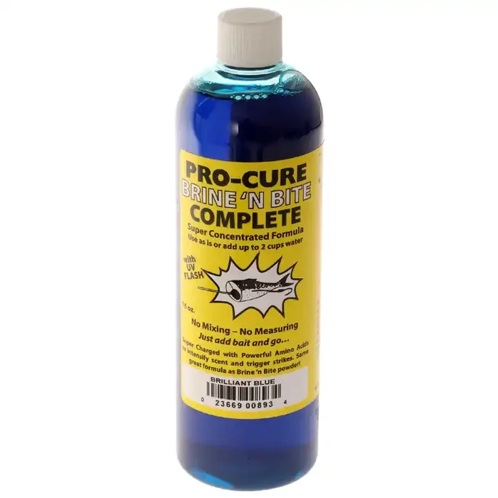Pro-Cure Brine N Bite Complete Liquid Fish Attractant 16oz Brilliant Blue