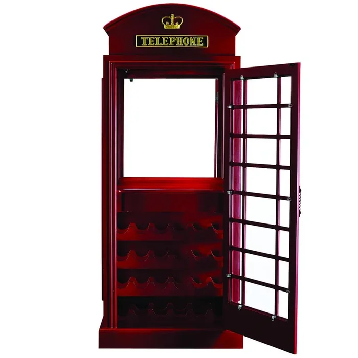 RAM Game Room Old English Telephone Booth Bar Cabinet in Red