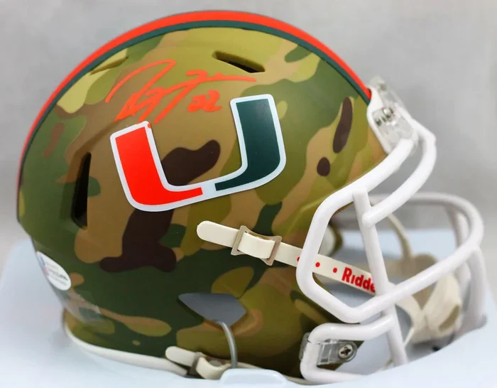 Ray Lewis Autographed Hurricanes Camo Speed Mini Helmet – Beckett W Auth *Orange