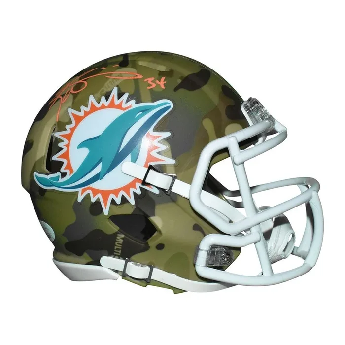 Ricky Williams Signed Miami Dolphins Mini Replica Camo Football Helmet (JSA)