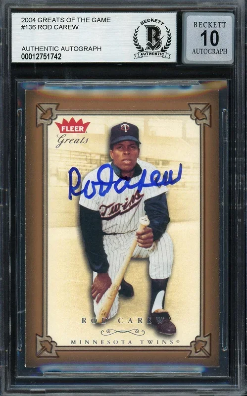 Rod Carew Autographed 2004 Fleer Greats of the Game Card #136 Minnesota Twins Auto Grade Gem Mint 10 Beckett BAS #12751742