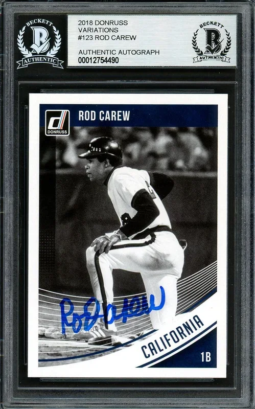 Rod Carew Autographed 2018 Donruss Black & White Card #123 Minnesota Twins Beckett BAS #12754490