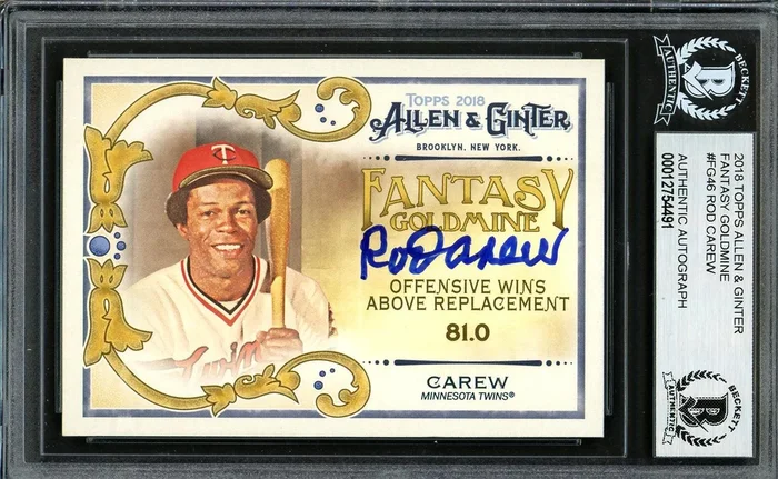 Rod Carew Autographed 2018 Topps Allen & Ginter Fantasy Goldmine Card #FG-46 Minnesota Twins Beckett BAS #12754491