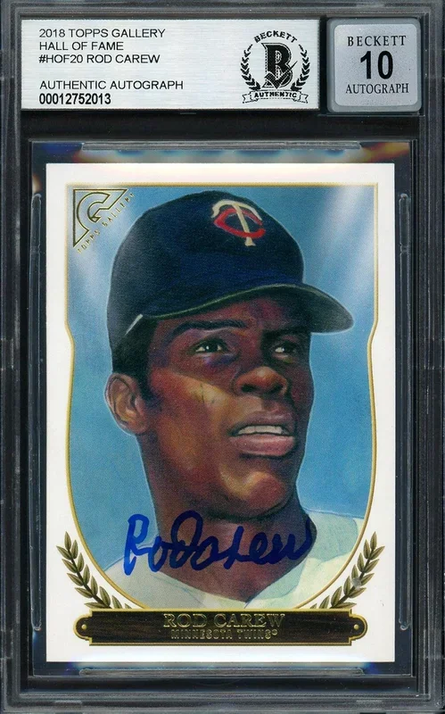 Rod Carew Autographed 2018 Topps Gallery Card #HOF-20 Minnesota Twins Auto Grade Gem Mint 10 Beckett BAS #12752013
