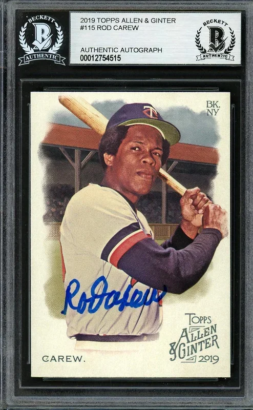 Rod Carew Autographed 2019 Topps Allen & Ginter Card #115 Minnesota Twins Beckett BAS Stock #193412