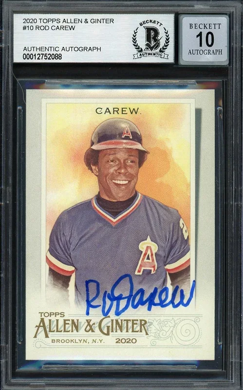 Rod Carew Autographed 2020 Topps Allen & Ginter Card #10 California Angels Auto Grade Gem Mint 10 Beckett BAS Stock #192837