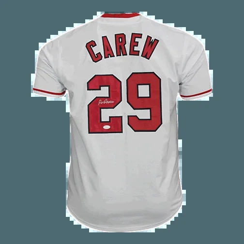 Rod Carew Autographed LA Throwback White Baseball Jersey (JSA)