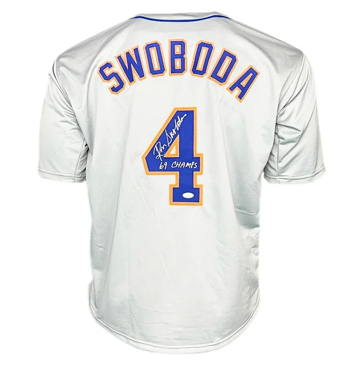 Ron Swoboda Signed 69 Champs Inscription New York Grey Baseball Jersey (JSA)