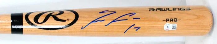 Ronald Acuna Autographed Pro Baseball blonde Bat w/# – Beckett W *Blue