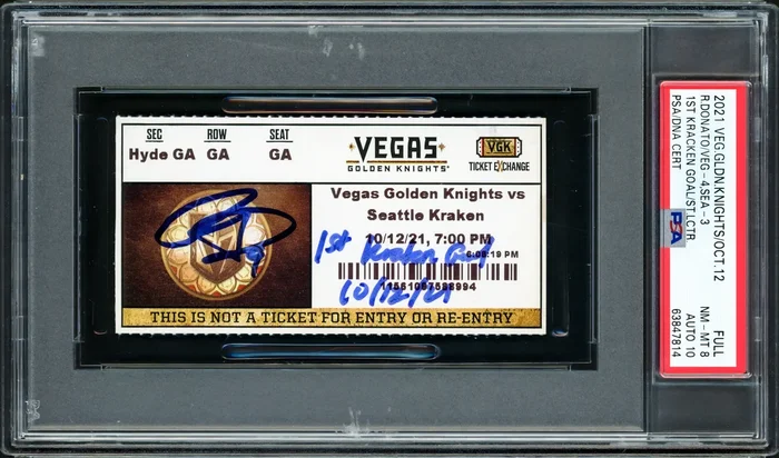Ryan Donato Autographed Seattle Kraken Inaugural First Game Ticket PSA 8 Auto Grade Gem Mint 10 “1st Kraken Goal 10/12/21” PSA/DNA #63847814