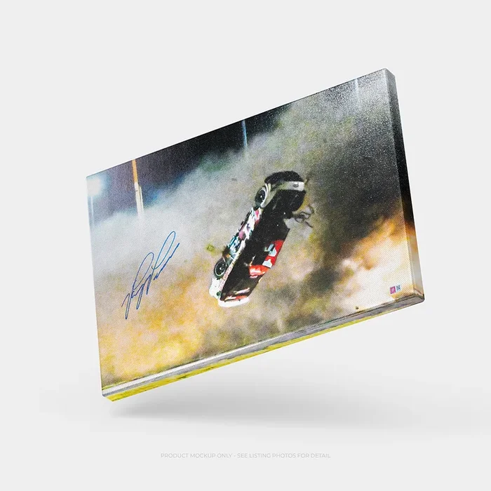 Ryan Preece Signed 2023 Daytona Wreck 20×30 Canvas Photo – SpeedCanvas