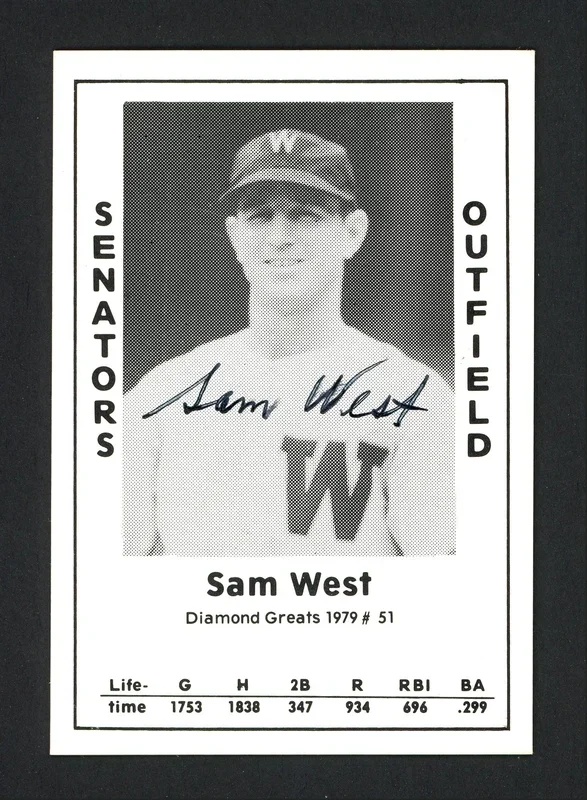 Sam West Autographed 1979 Diamond Greats Card #51 Washington Senators SKU #165608