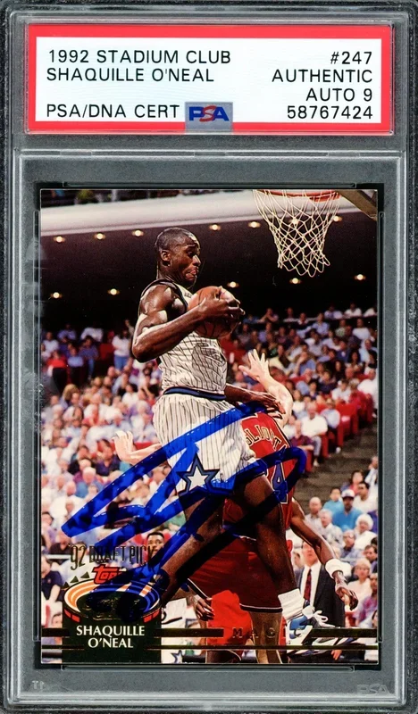 Shaquille “Shaq” O’Neal Autographed 1992 Stadium Rookie Card #247 Orlando Magic Auto Grade Mint 9 PSA/DNA Stock #207362