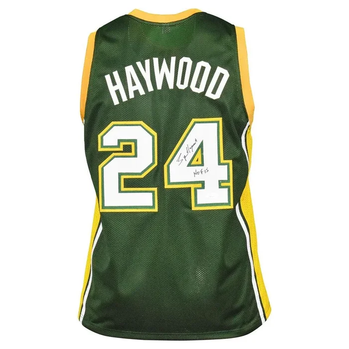 Spencer Haywood Signed HOF 15 Inscription Seattle Green Basketball Jersey (JSA)