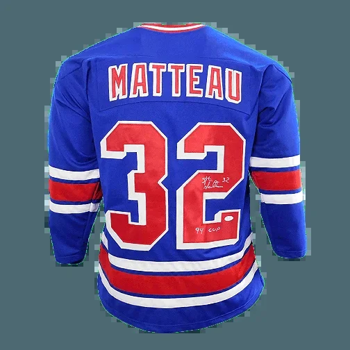 Stephane Matteau Signed ’94 Cup Pro Edition New York Hockey Jersey Blue (JSA)