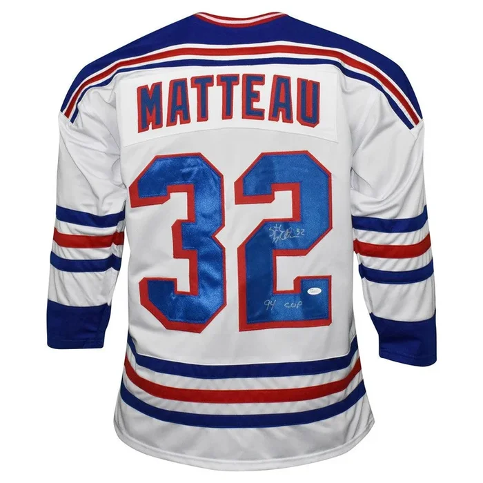 Stephane Matteau Signed 94 Cup Inscription New York White Hockey Jersey (JSA)