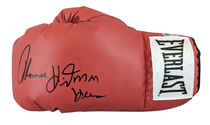 Tommy “Hitman” Hearns Signed Red Left Hand Everlast Boxing Glove BAS Witnessed