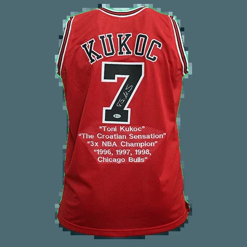 Toni Kukoc Autographed Basketball Jersey Red w/ STATS! (JSA)