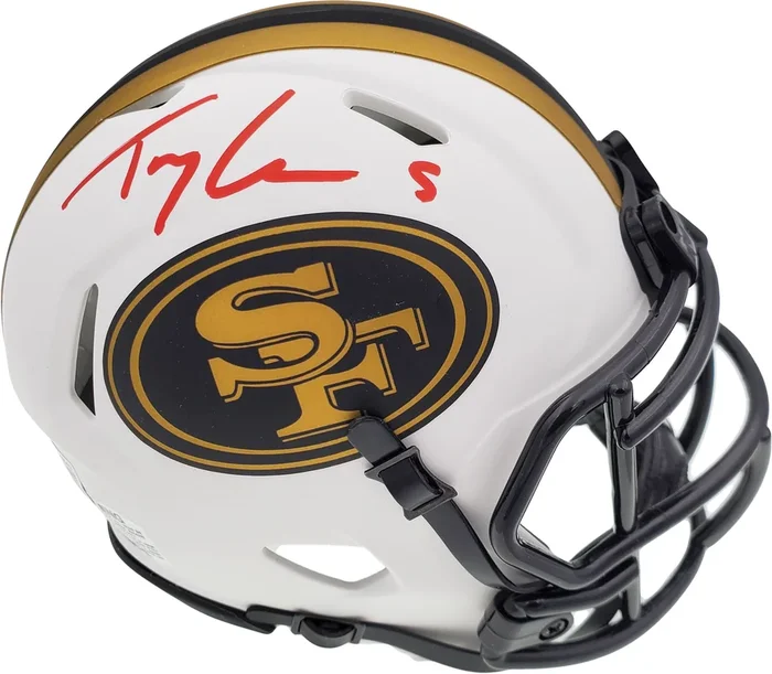 Trey Lance Autographed San Francisco 49ers Lunar Eclipse White Speed Mini Helmet Beckett BAS QR Stock #194736