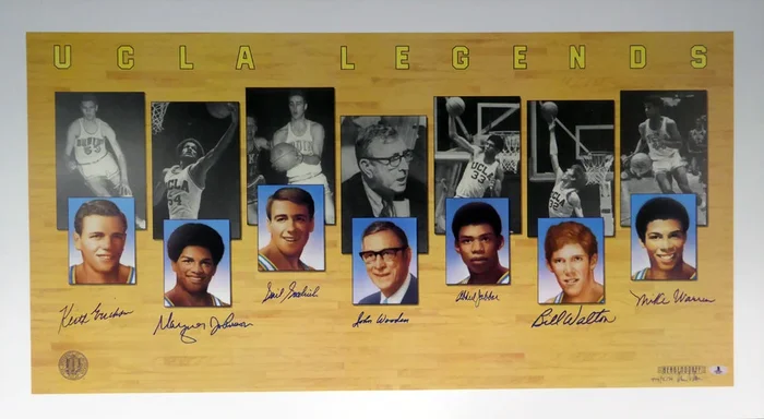 UCLA Bruins Legends Autographed 22×40 Lithograph With 7 Signatures Including Kareem Abdul-Jabbar, John Wooden & Bill Walton Beckett BAS Stock #121631