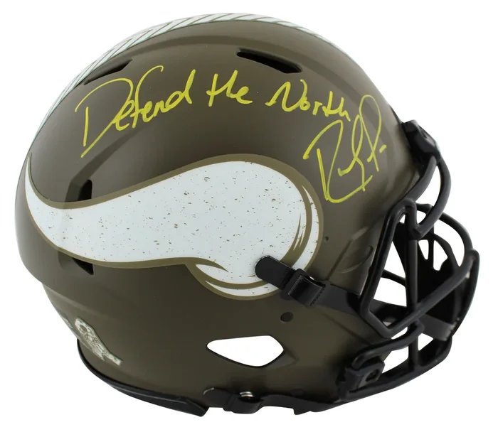 Vikings Randy Moss “DTN” Signed Salute To Service F/S Speed Proline Helmet BAS W