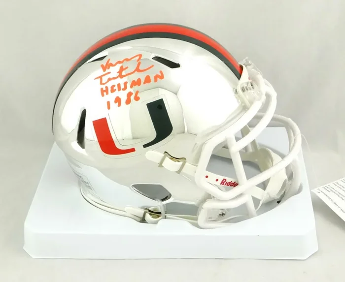 Vinny Testaverde Signed Hurricanes Chrome Speed Mini Helmet w/ Insc- JSA W Auth