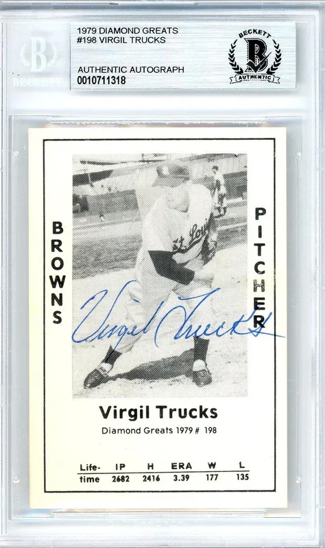 Virgil Trucks Autographed 1979 Diamond Greats Card #198 St. Louis Browns Beckett BAS #10711318