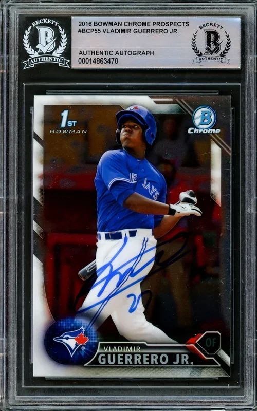 Vladimir Guerrero Jr. Autographed 2016 Bowman Chrome Prospects Rookie Card #BCP55 Toronto Blue Jays Beckett BAS #14863470