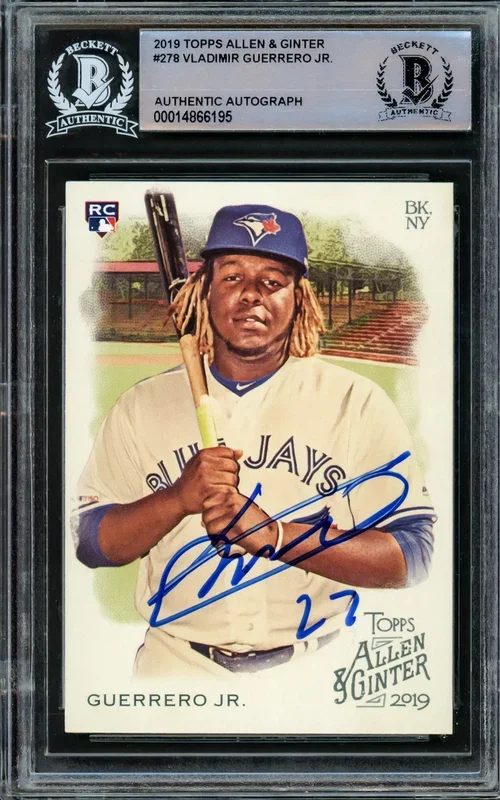 Vladimir Guerrero Jr. Autographed 2019 Topps Allen & Ginter Rookie Card #278 Toronto Blue Jays Beckett BAS Stock #209791