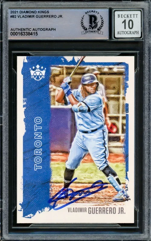 Vladimir Guerrero Jr. Autographed 2021 Donruss Diamond Kings Card #82 Toronto Blue Jays Auto Grade Gem Mint 10 Beckett BAS Stock #222867