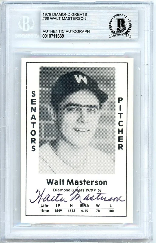 Walt Masterson Autographed 1979 Diamond Greats Card #68 Washington Senators Beckett BAS #10711639