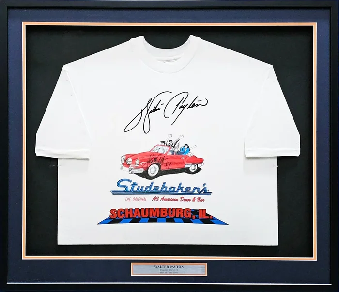Walter Payton Autographed Framed White Diner T-Shirt Chicago Bears “34” JSA #C88895
