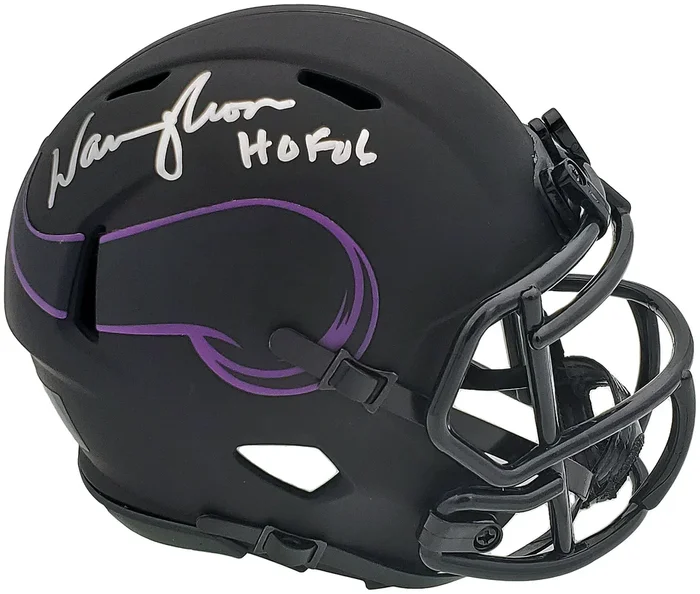 Warren Moon Autographed Minnesota Vikings Eclipse Black Mini Helmet “HOF 06” MCS Holo Stock #197050
