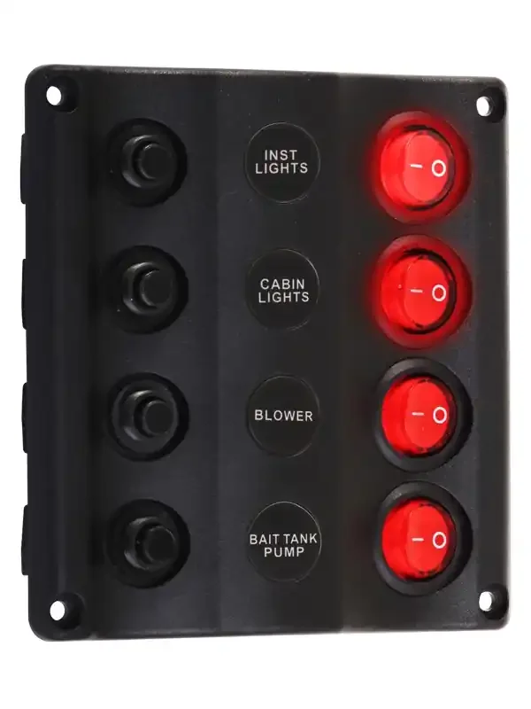 Wave LED 4-Way Switch Panel with Circuit Breakers