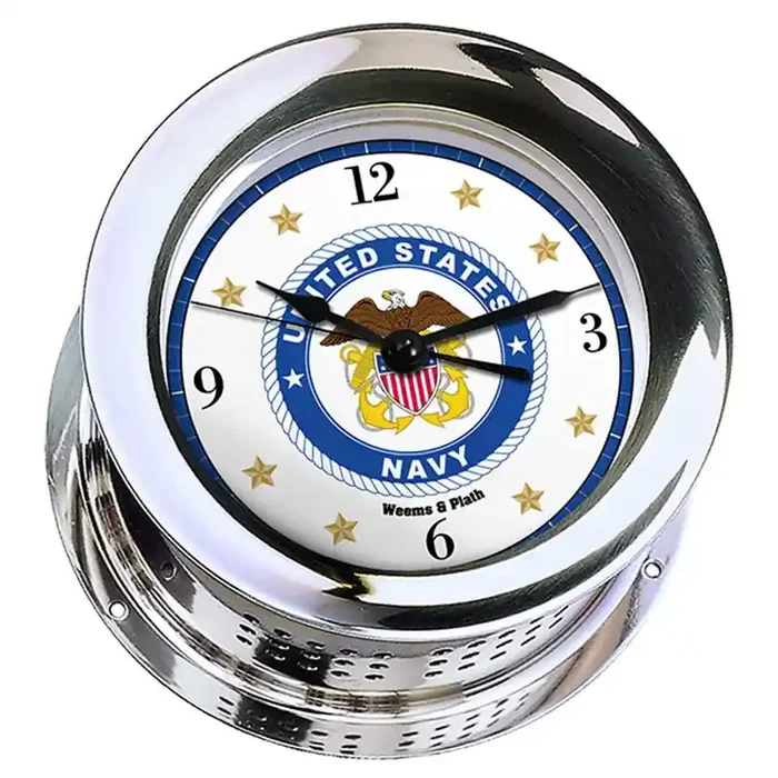 Weems & Plath U.S. Navy Chrome Plated Atlantis Quartz Ships Bell Clock 8 Emblem