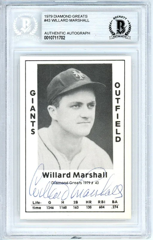 Willard Marshall Autographed 1979 Diamond Greats Card #43 New York Giants Beckett BAS #10711702