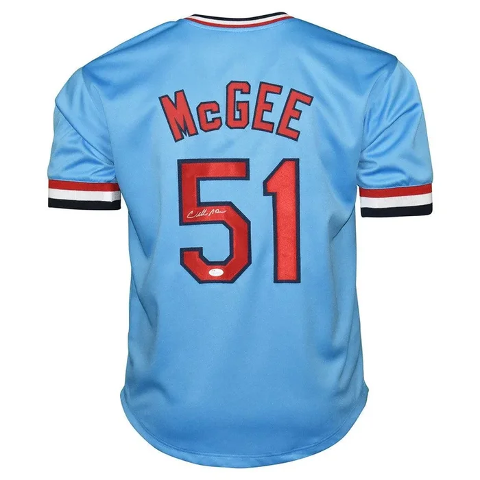 Willie McGee Signed St. Louis Blue Baseball Jersey (JSA)