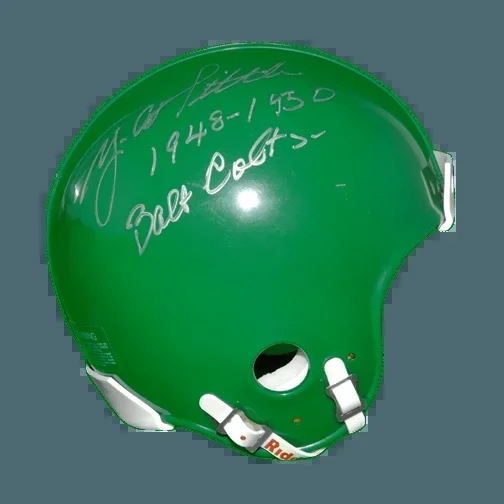 Y.A. Tittle Signed 1948-50 Balt Colts in Silver Riddell Green Mini Helmet (JSA)