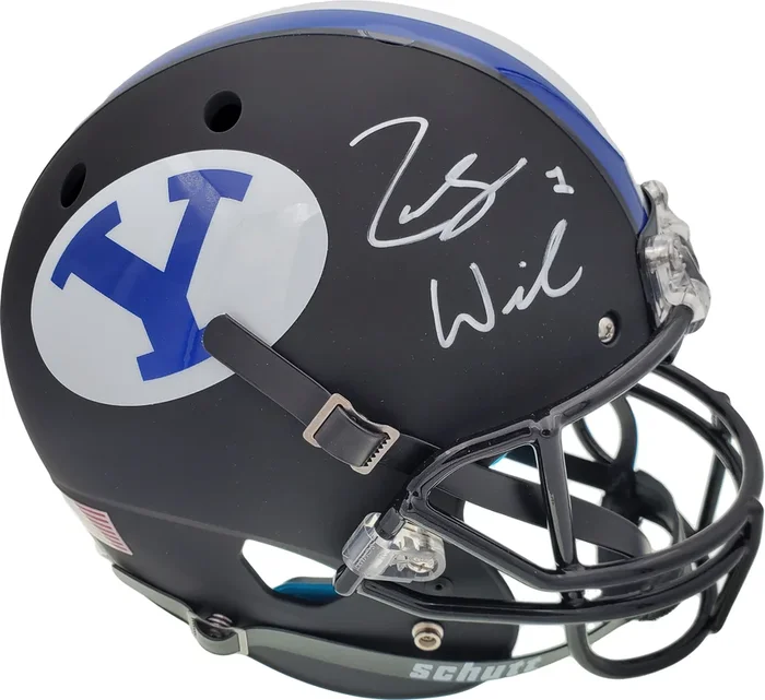 Zach Wilson Autographed BYU Cougars Matte Black Schutt Full Size Replica Helmet Beckett BAS Stock #191106